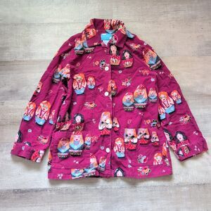 Nick & Nora Hippie Russian Nesting Doll Pajama Top Shirt Sz M Cotton Flannel